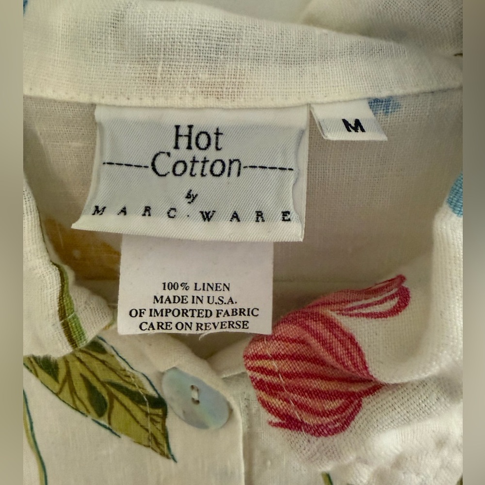 Hot Cotton by Marc Ware 100% Linen Vintage Floral Button Up l SIZE M - Picture 4 of 8